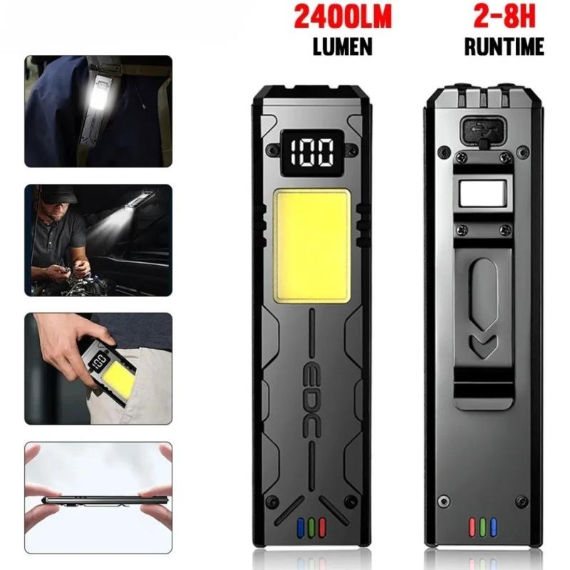 Multi-function EDC LED Flashlight Ultra Thin Mini Pocket Torch with Real Time Power Display Handy Light for Inspection