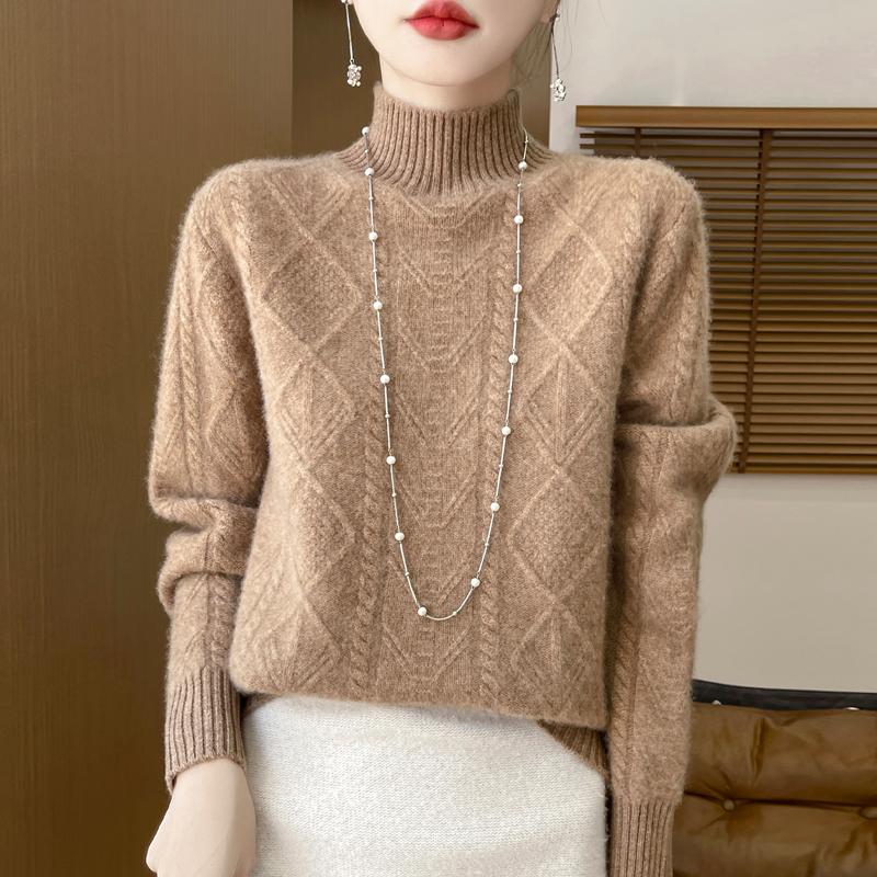 Damski sweter kaszmirowy kaszmir Qinghe 30% kaszmir 70% wełna jesienno-zimowy pulower ciepły i modny