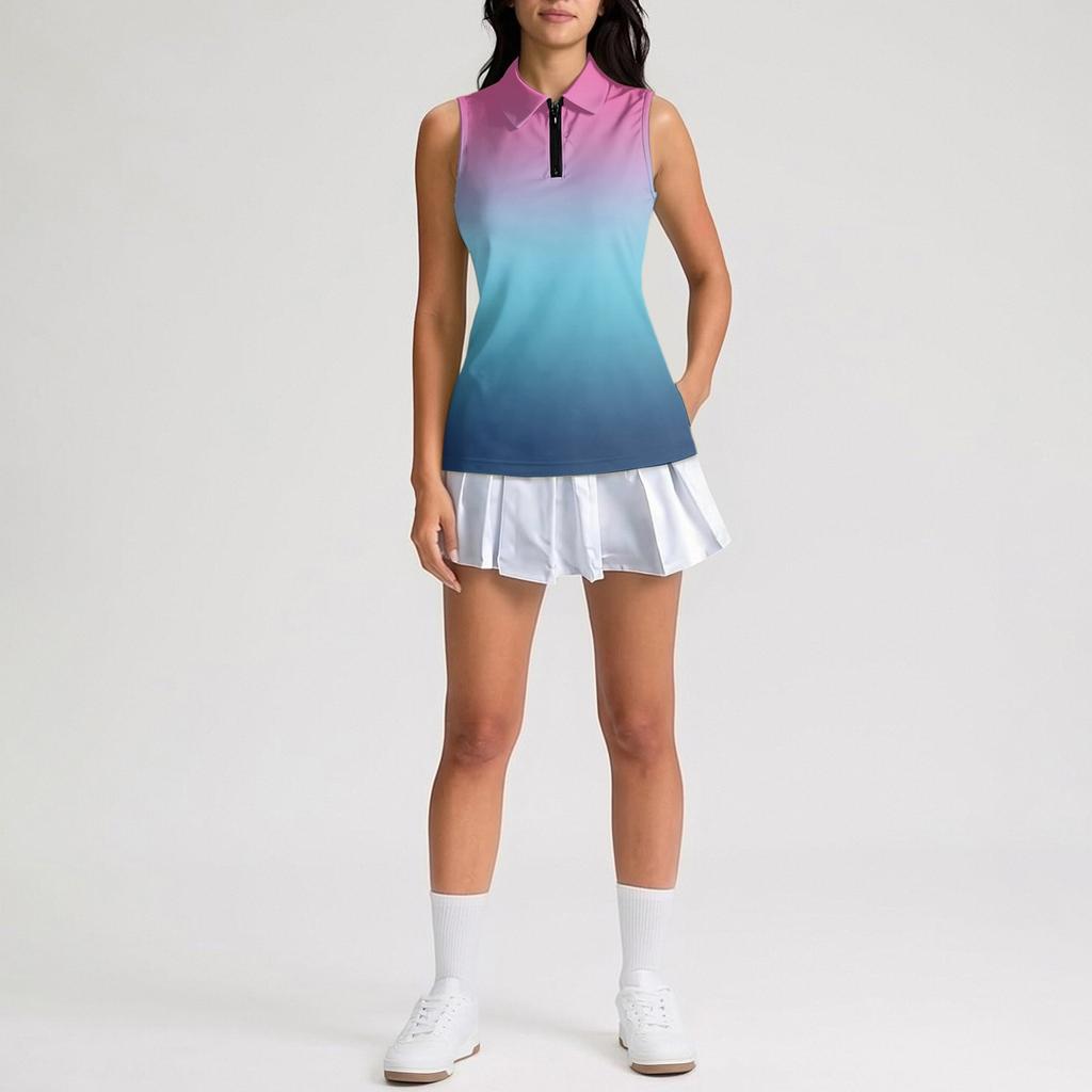 Dames Mouwloos Golf Poloshirt met Ritssluiting en Print Atletische Tanktop voor Sport Tennis Training Casual Kleding