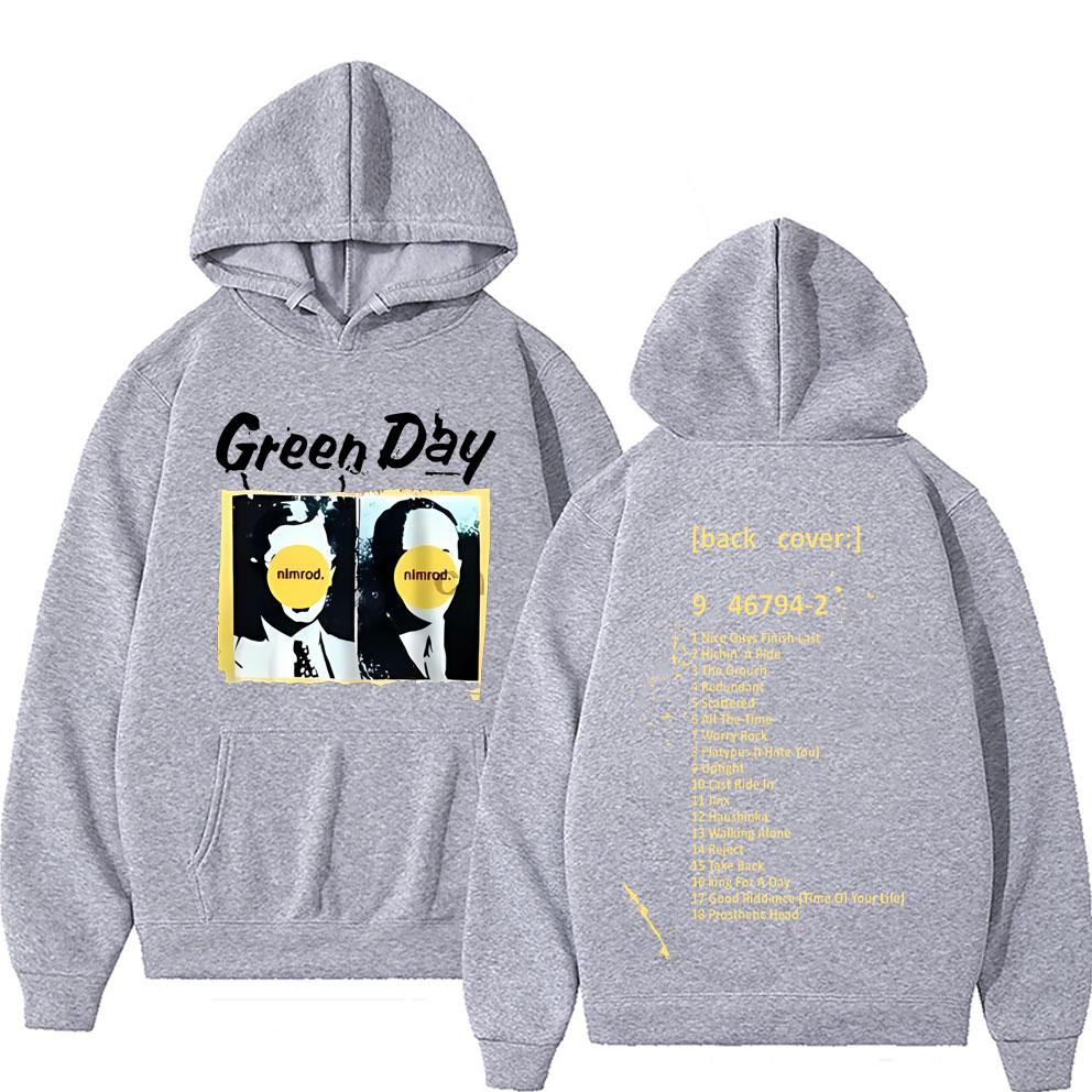 Raro Felpa con Stampa Retro Cover Album Punk Green Day Nimrod Uomo Vintage Gotico Rock Oversize Felpa Uomo Hip Hop Casual Felpe con Cappuccio