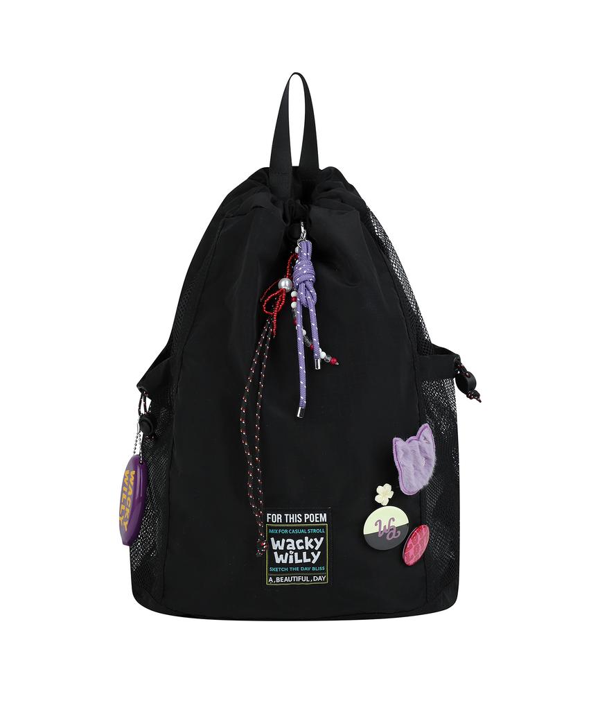 Wacky Willy Leo String Draw Backpack Black