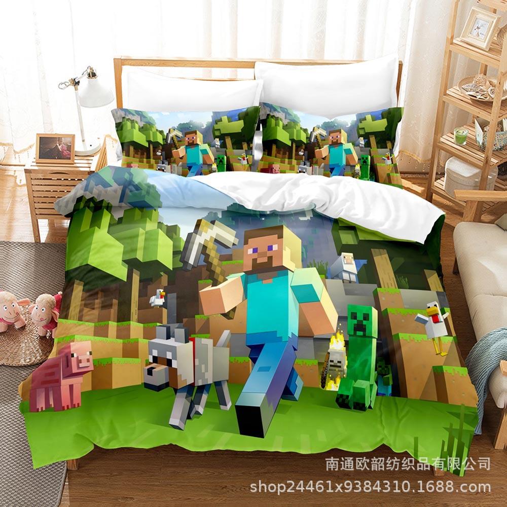 Ebey Minecraft Three-Piece Sandbox Game Digital Printing Kit 1.5M Bedding Quilt Cover