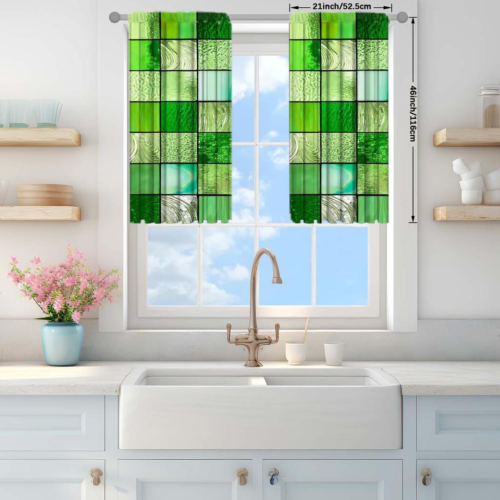 2-Panels Colored Square Glass Window Curtains   Distinctive Printed Curtains   Suitable for Gifting To Family and Friends