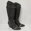 2024 Spring New ZA Knee High Botas Fashion Woman Denim Luxury Designer Rhinestones Western Cowboy Boots