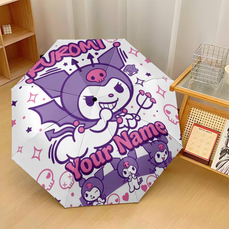 Custom Text Automatic 8 Bone Umbrella, Portable Sun Rain Protection UmbrellaKuromi