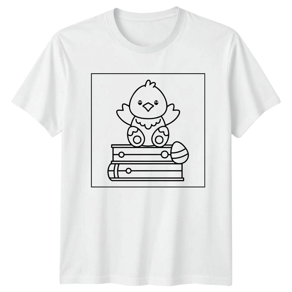Cute Chick On Books Bird Animal Unisexs TShirt Unisexs Tee Easter Graphic S
