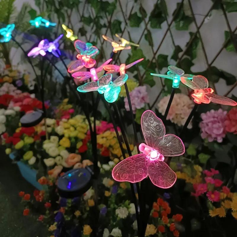 1PC 6LED Solar Transparent Butterfly Ground Plug Light Waterproof Outdoor Garden Lawn Pathway Camping Party Landscape Decor