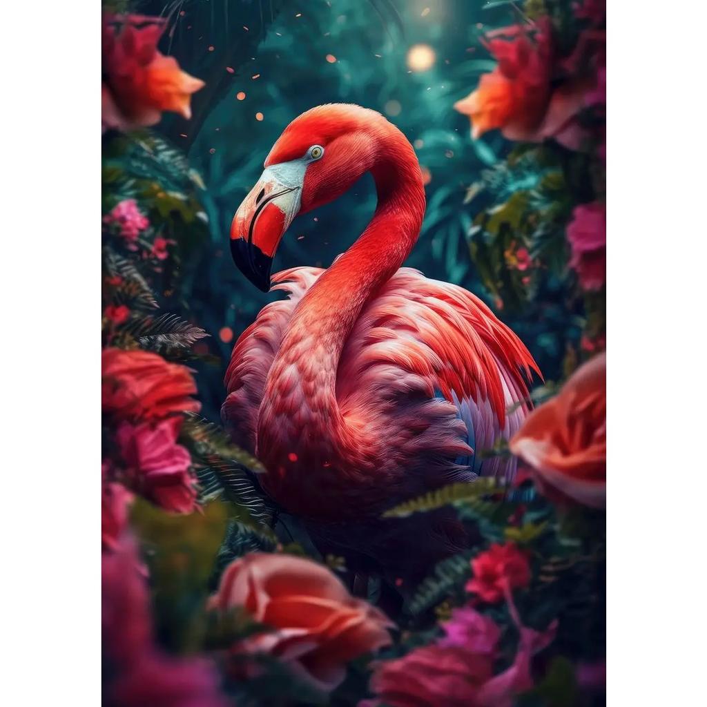 Lion Flamingo Panda Monkey In Flower Jungle Art Posters Wild Animal Art Canvas Painting Print Wall Art Picture Home Decor Mural