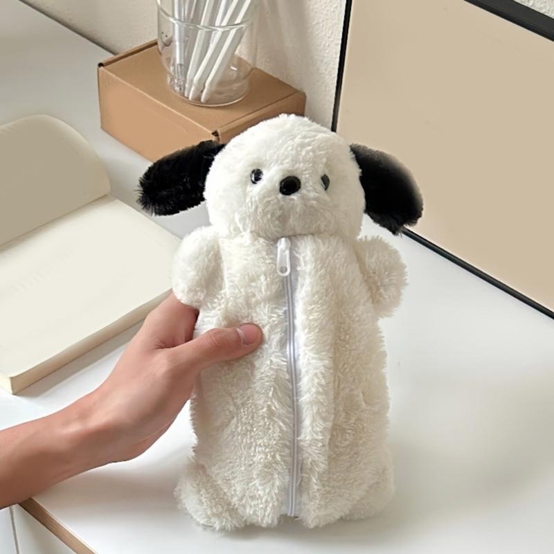 Comfortable Plush Dog Pencil Bag With Example Storage Space Simple Substance Immediate Ending Perfect For Classroom Office Travel Use