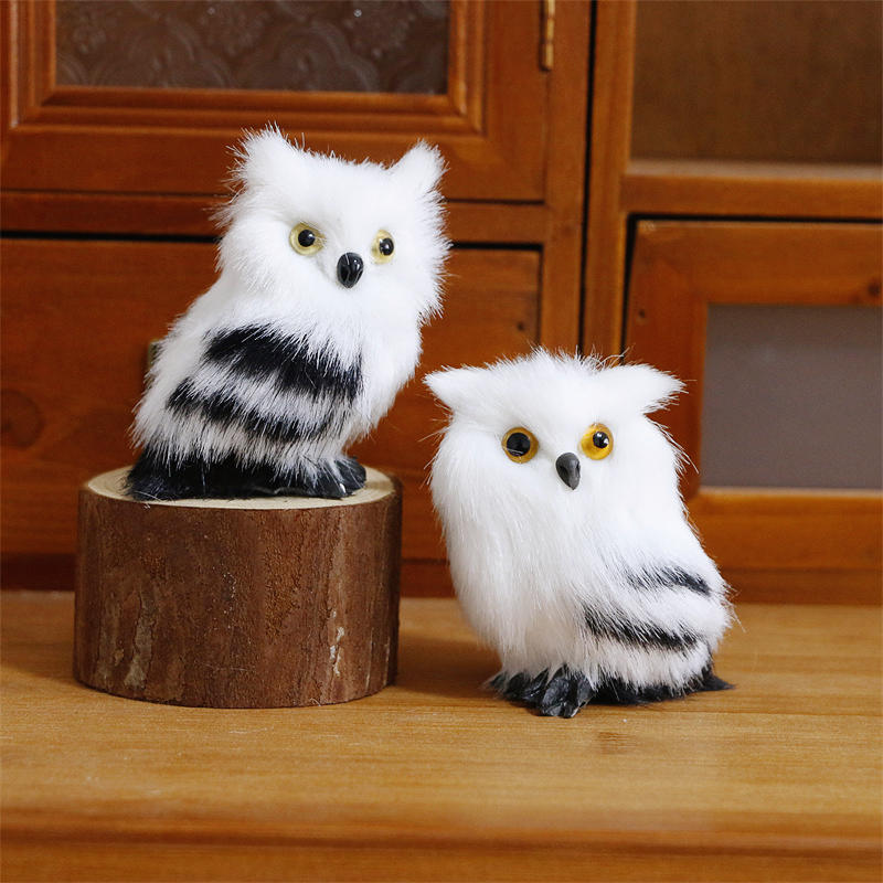 Cute Owl White Black Furry Christmas Bird Ornament Decoration Adornment Simulation For Home Decor Gifts