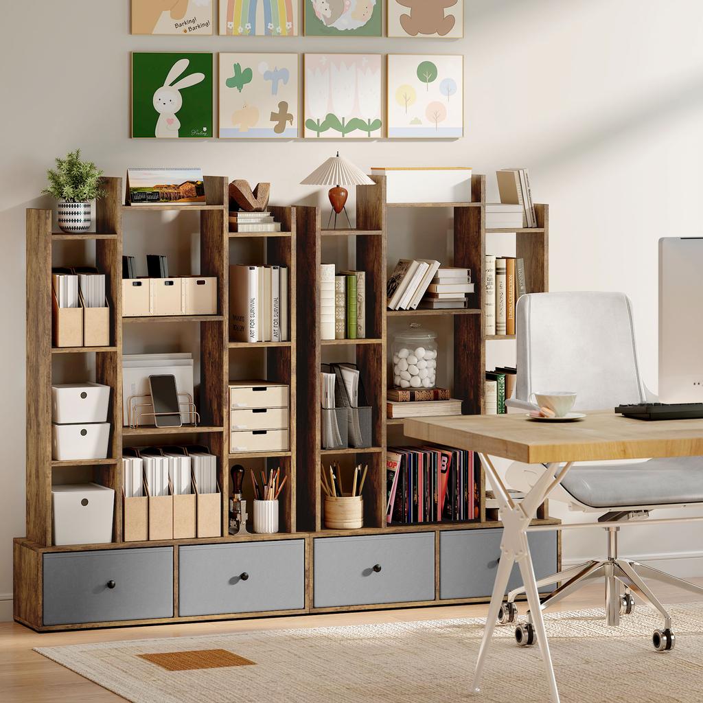 12 Shelf Storage Unit, with Drawers - Brown