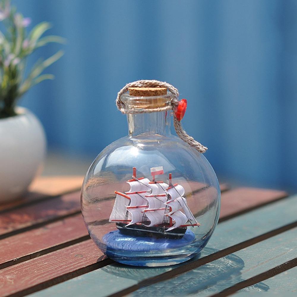Schiff Wunschflasche Glas Segelboot in Wunschflasche Treibflasche Dekor Schreibtischornament für Zuhause Büro 9x11cm