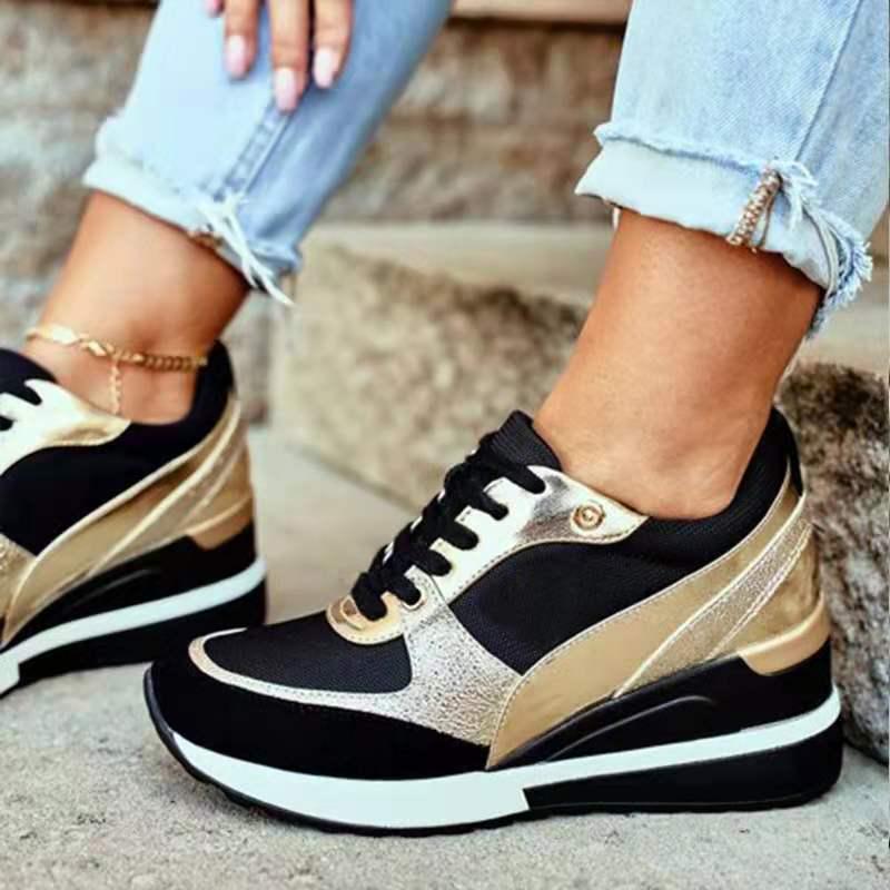 2024 Autumn/Winter Women's Thick-Soled Sneakers: Color-Matched, Sequined, Breathable Sports Shoes with Wedge Heels