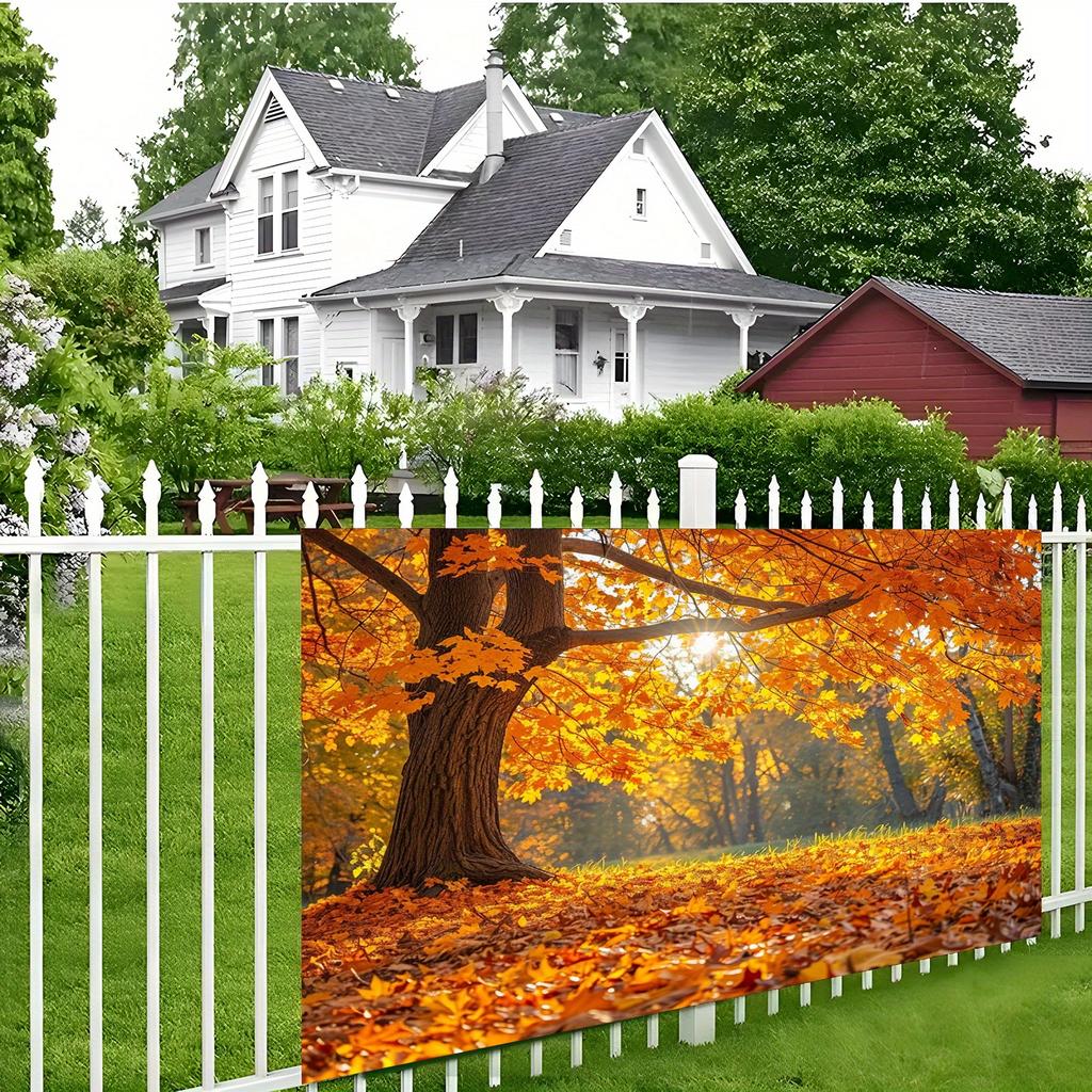 2D Plane, 1 Piece of Autumn Maple Leaf and Autumn Forest-themed Background Fabric, Presenting a Vibrant Autumn Scene