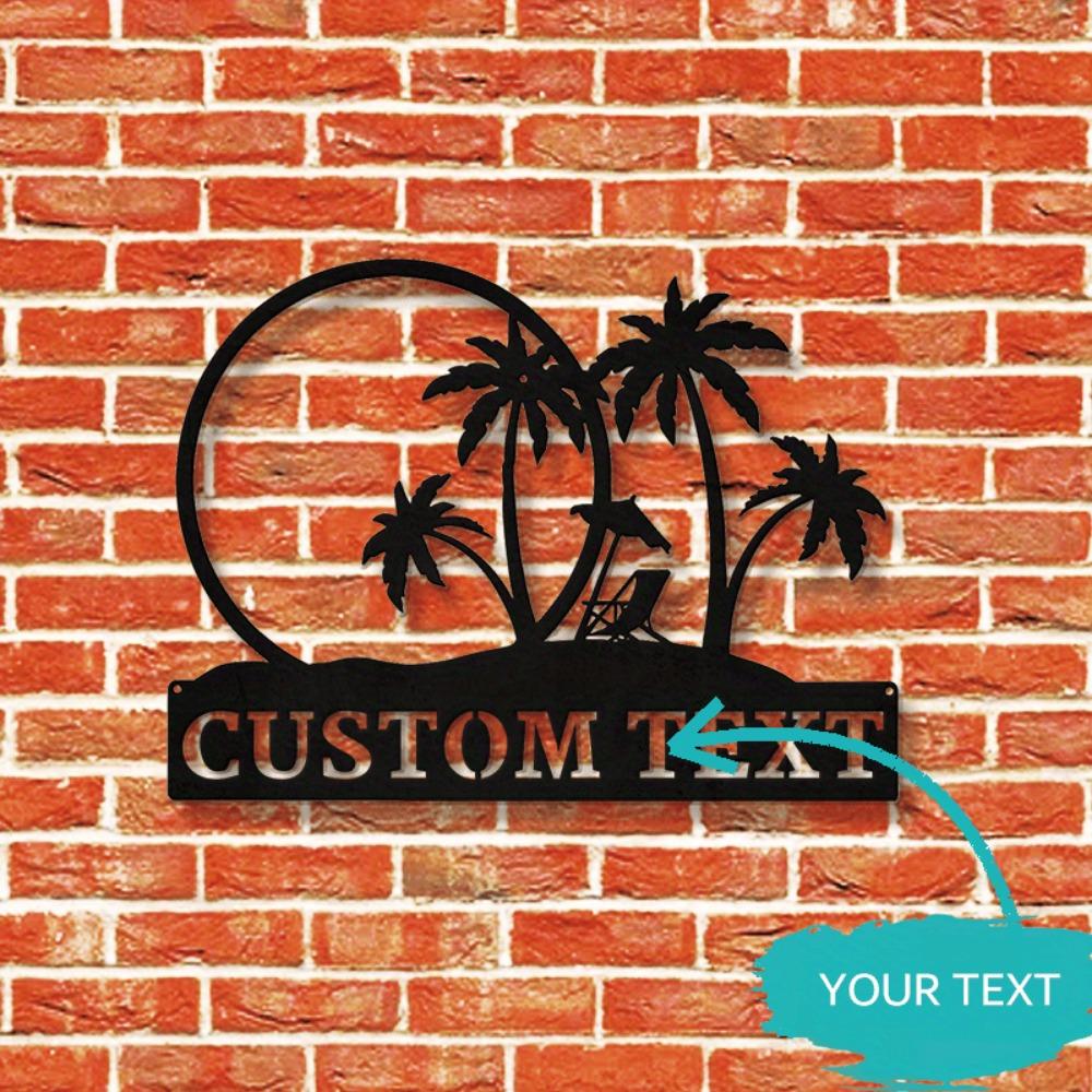 Metal Wall Art Palm Tree Sign Tropical Beach House Decor Outdoor Pool Lake Housewarming Gift Custom Name Sign