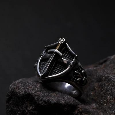 Excalibur nyitógyűrűk férfiaknak Középkori templomos retro pajzs alakú átméretezhető gyűrű Trend Kiegészítők Ékszer Ajándék