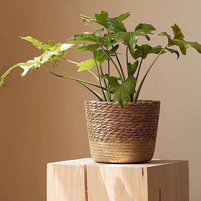 1Pc Straw Weaving Flower Plant Pot Wicker Basket Rattan Flowerpot Storage Basket Garden Flowerpot Handmade Woven Planter Basket