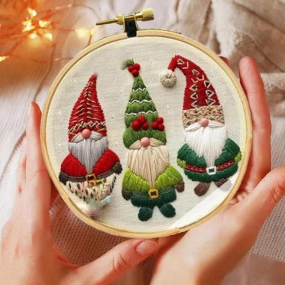 Craft Christmas Cross Stitch Kits With Embroidery Hoop Christmas Decoration  Embroidery Beginners