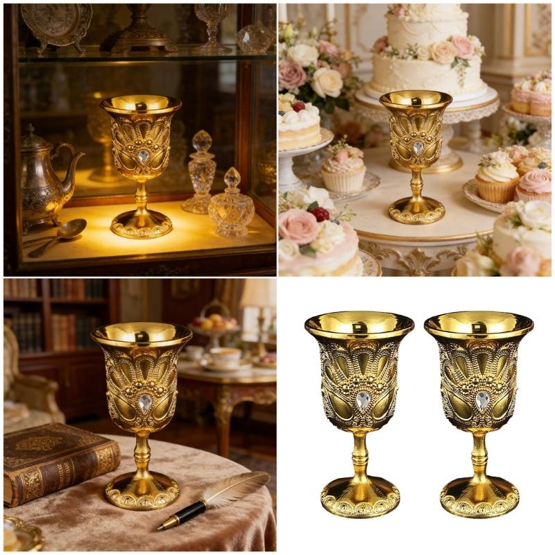 Small Goblet Chalices Retro Metal Wine Cup for Wedding Whiskeys Medieval European Style Embossed Drinking Cups Gift