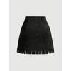 High-Waisted A-Line Tassel Hem Faux Suede Mini Skirt