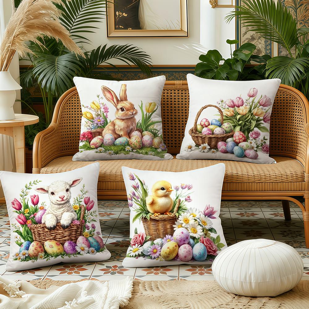 Funny Easter Flower Cushion Cover Plush Fabric Soft Double Sided Print Sofa Cushion Cover Throw Pillow Covers