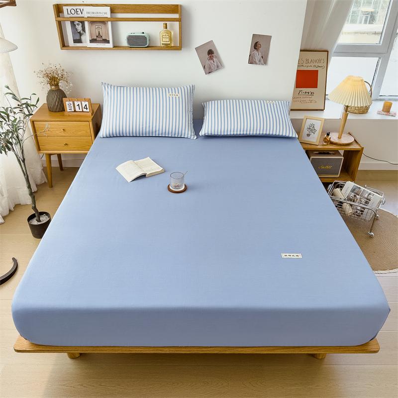 100% Cotton Solid Color Fitted Sheet 3Pcs Mattress Cover with Elastic Band Skin-friendly Soft Home Hotel Queen Size Bedding Set