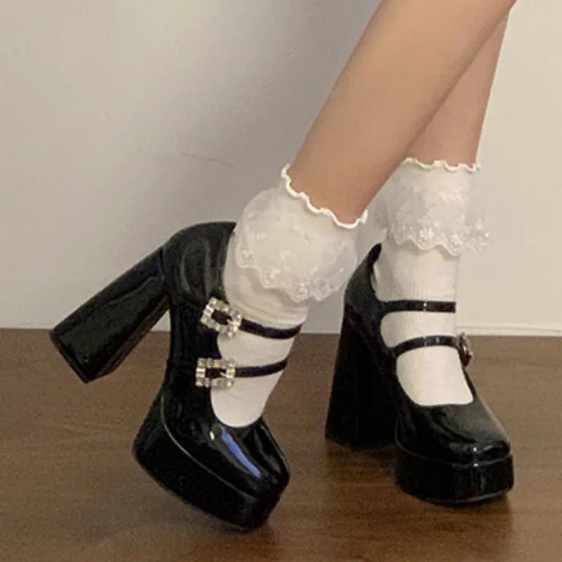 Women Spring New Fashion Buckle Designer Mary Jane Shoes Outdoor Simple Solid Color Thick Sole Square Heel Wedding Party Sandals