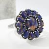 Ethnic Inlaid Imitation Lapis Lazuli Flower Women's Ring Vintage CopperColor Geometry Daily Wear Party Jewelry Anniversary Gift
