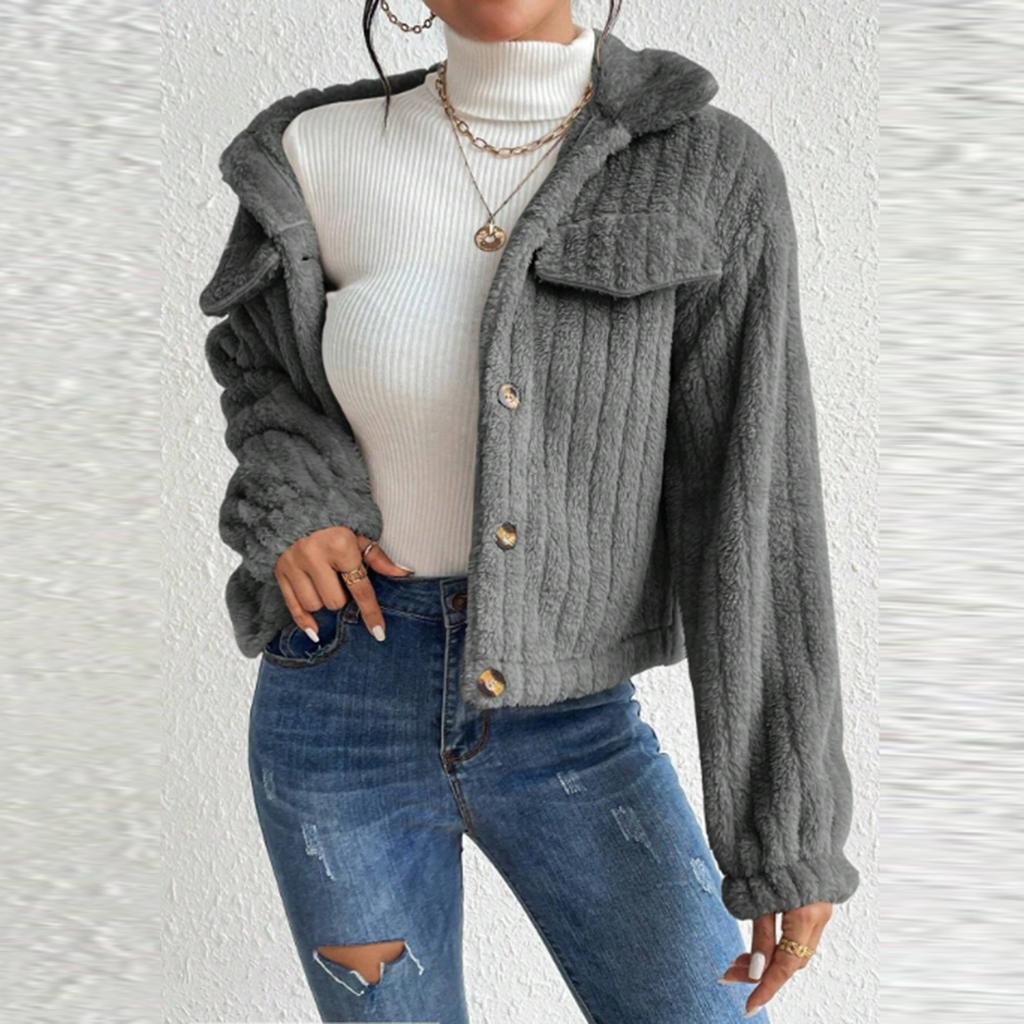Women's Casual Fashion Plush Comfortable Jacket Lapel Warm Short Coat