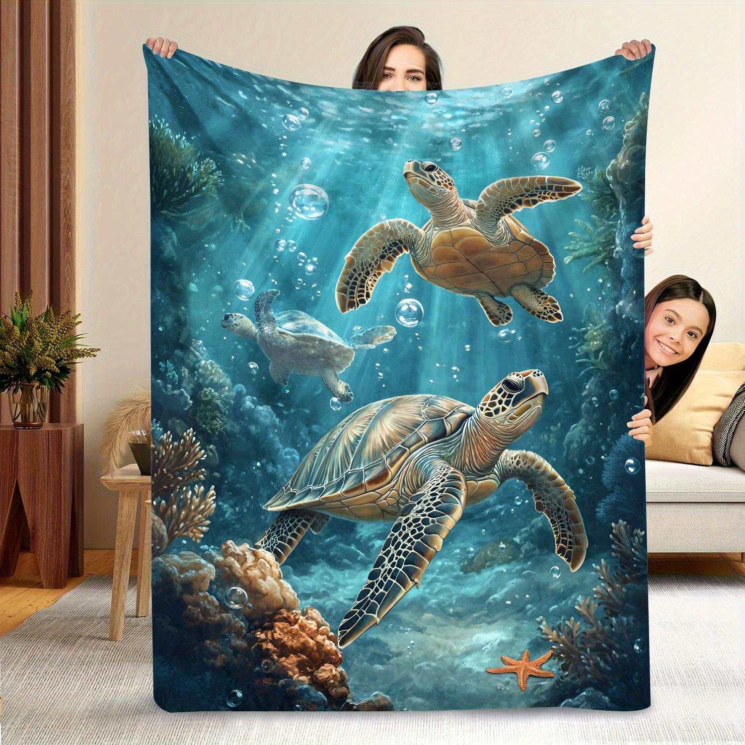 

[Sea Turtles Blanket] Deep Sea Three Sea Turtles Pattern Blanket - Gift Soft Blanket - Flannel Blanket - One Piece 75x90cm