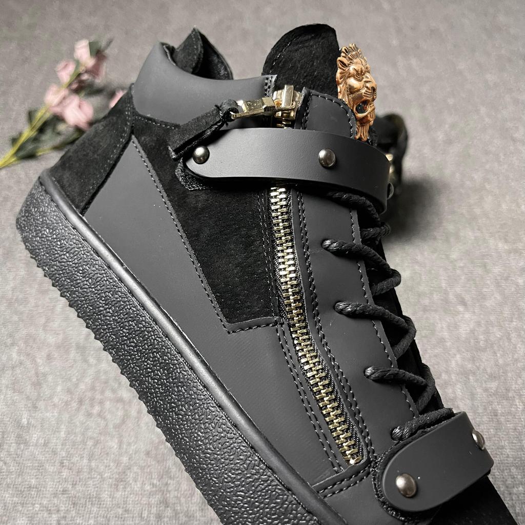 Brand designer burst high top shoes men's leather metal buckle decoration trend all match casual shoes 4