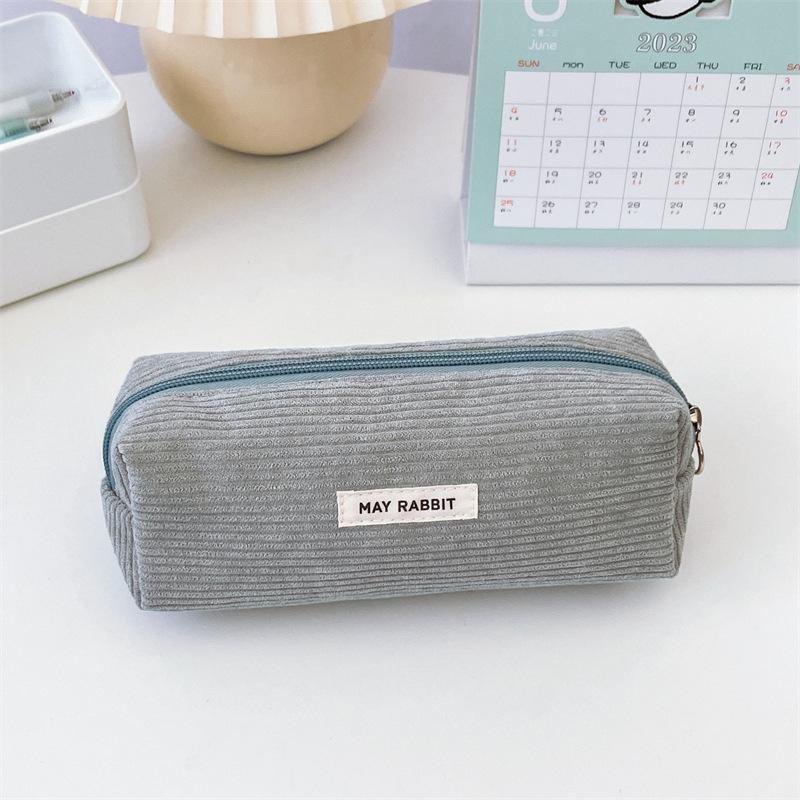 Solid Color Corduroy Pencil Case Student Art Minimalist Stationery Pouch Zipper Coin Purse Women Makeup Bag Travel Organizer