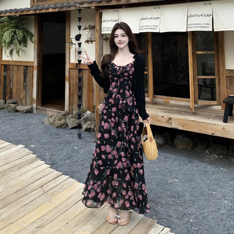 Plus Size Elegant Floral Spaghetti Strap A-line Dress 4XL Plus Size