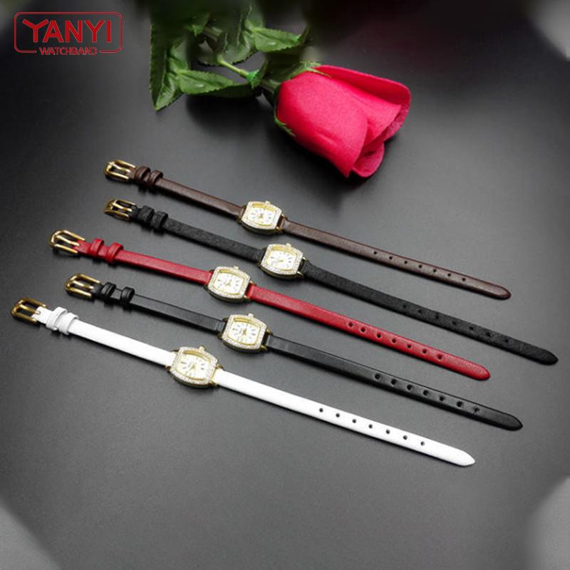 Genuine Leather Watch Bracelet Womens Fashion Watchband Wristwatches Mini Band 6mm 8mm 10mm 12mm Red White Color Small Strap