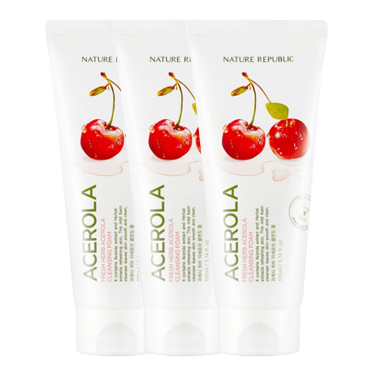 

Nature Republic Fresh Herb Acerola Cleansing Foam Brightening & Refreshing Face Wash 170ml (Pack of 3)