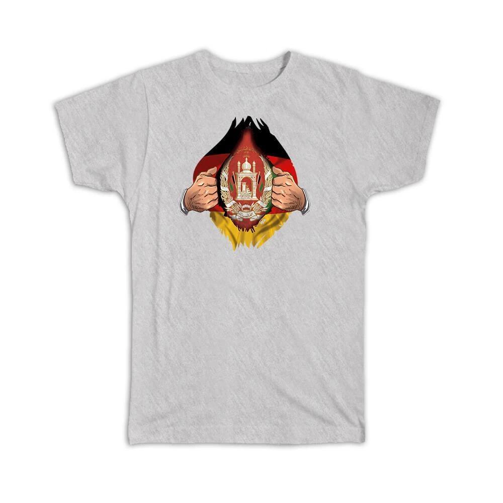 Gift T-Shirt : Afghanistan German Flag Chest Afghan Germany 2XL