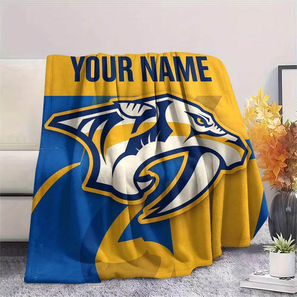 Custom Name,Nashville Predators Printed Flannel Blanket, soft throw for bedroom sofa, washable, Christmas present, great gift.