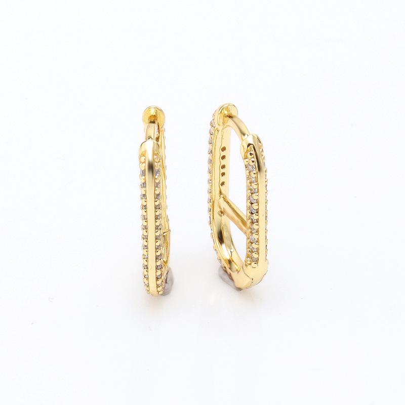 Gold-Plated Zircon Shining Link Stud Earrings - Light Luxury European & American Style, Perfect Birthday Gift for Girls
