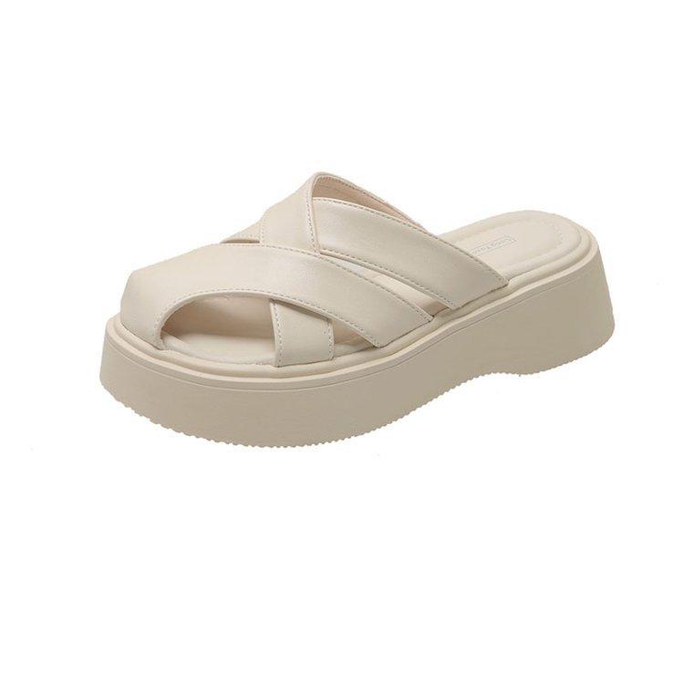 

7Cm thick bottom heightening bag head slippers women s 2025 summer new retro woven versatile lazy casual cool slippers 40