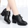 2025 autumn new deep mouth single shoes women's mother shoes soft sole thick heel women's shoes bow women's middle heel leather shoes