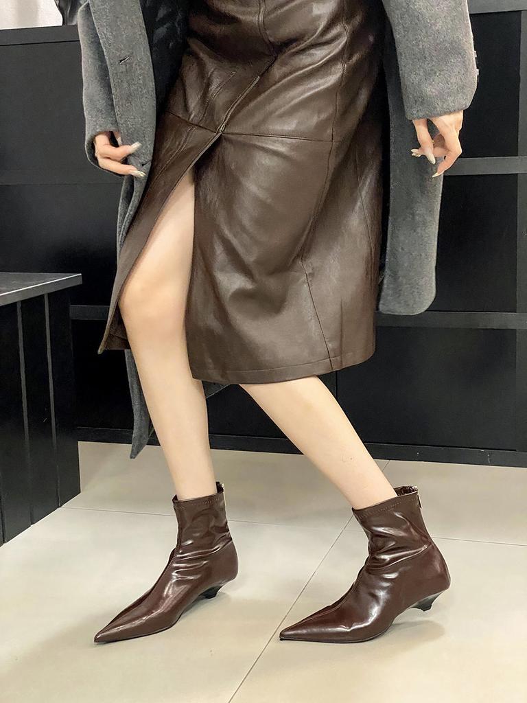 Moda Moda Stivaletti alla Caviglia da Donna Calzino Botas Zeppa Tacco Medio Nero Bianco Rosso Stivali Elasticizzati Cerniera Posteriore Inverno Autunno Stivaletti 35-39