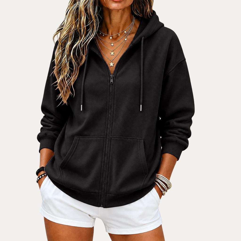 Women's Lightweight Zip-Up Hoodie Drop Shoulder Relaxed Fit for Spring and Fall