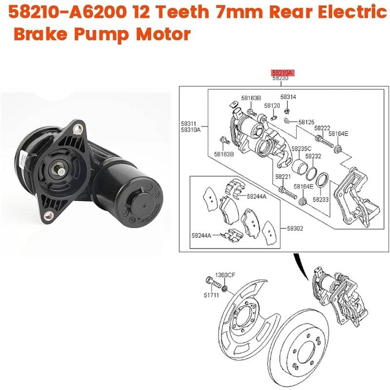 58210-A6200 12 Dientes 7mm Motor de Bomba de Freno Eléctrica Trasera Para Hyundai I30 Kia Ceed 2012-2018 Actuador de Bomba de Distribución