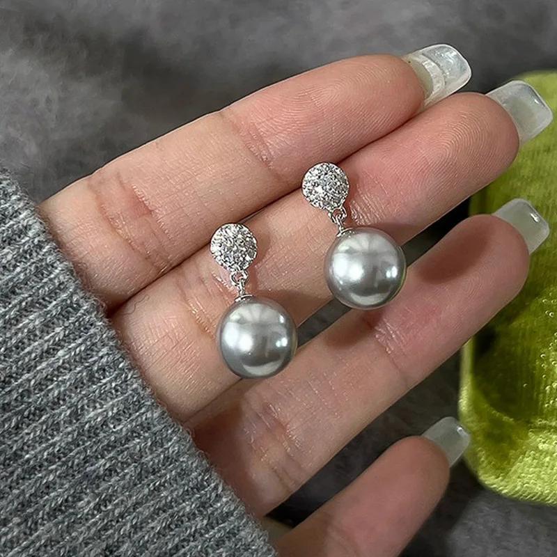 Luxury Geometric Round Pearl Earrings European American Fashion Elegant Exquisite Jewelry Temperament