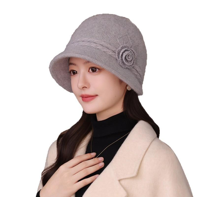 Middle Aged and Elderly Hats Autumn and Winter Three Dimensional Flower Wool Hats  Fashionable and Elegant Hats  New Style for Women