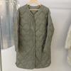 Autumn and winter down jacket women's medium and long V-neck light portable rhombus wavy down liner large size jacket