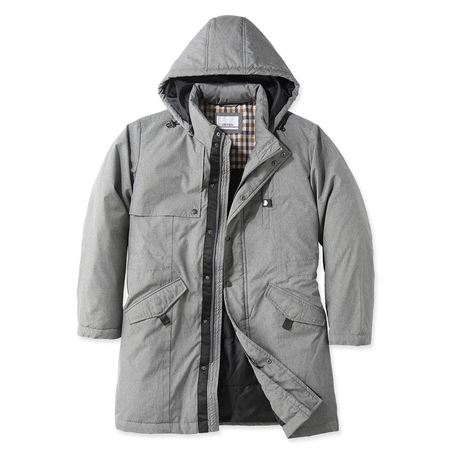 

UNITED Long Down Coat with Hood Size Men s Water-Repellent (JP, Alphabet, 3L, Gray) серый