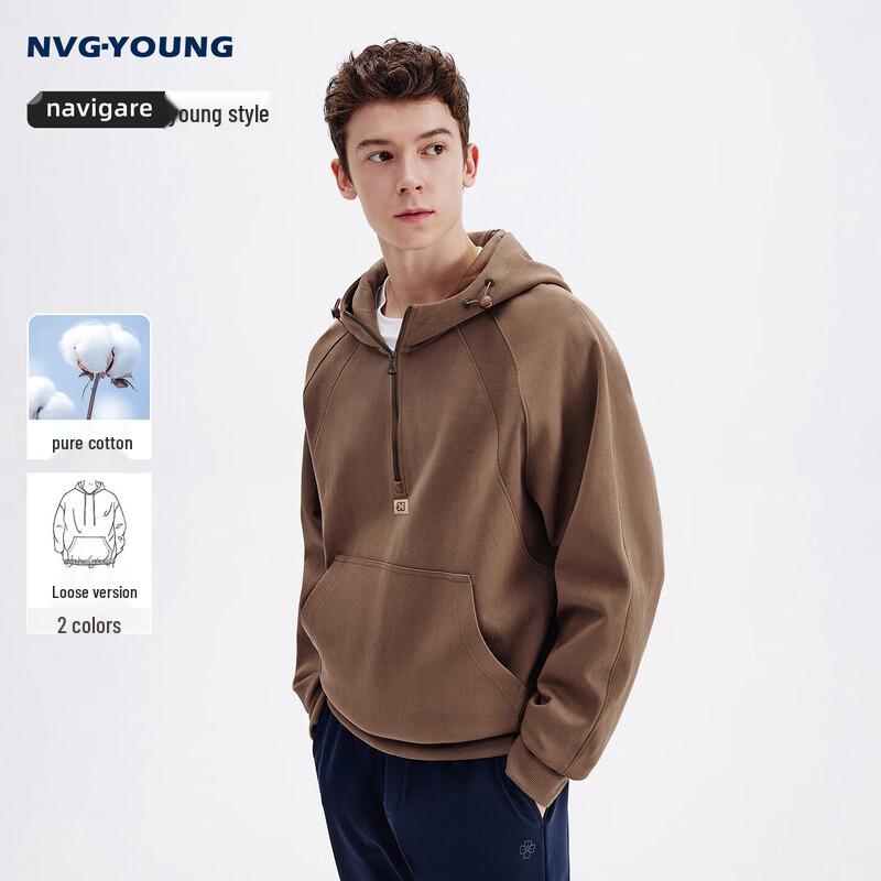 NVG·YOUNG Unisex Half-Zip Hooded Cotton Sweatshirt