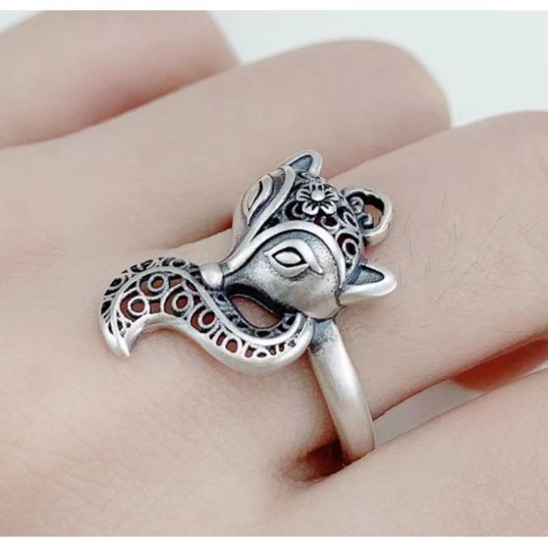Adjustable Open Ring With Hollow Fox Design Minimalist Vintage Plated Unisex Statement