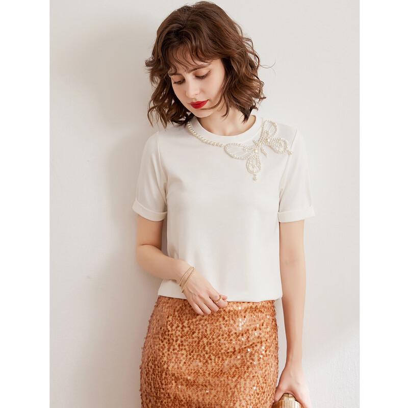 Bailuyu Women's Butterfly Beaded Short-Sleeve T-Shirt